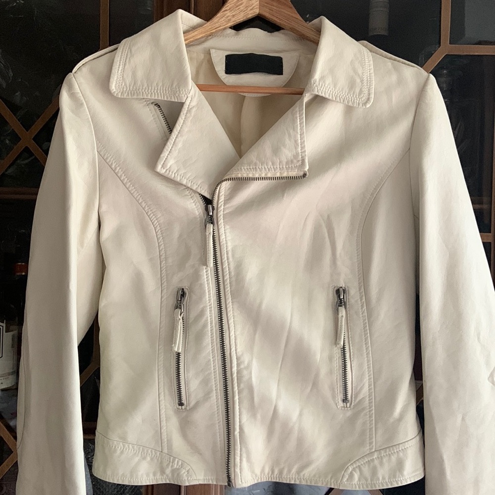 White cropped moto jacket